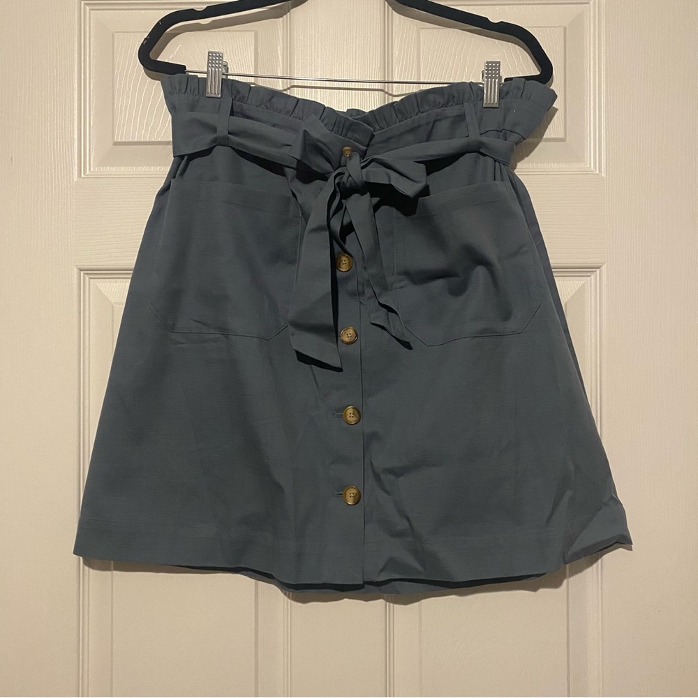 LOFT Blue Linen Skirt with Tie Front